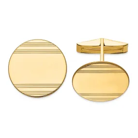 14k Real Gold Men's Circular With Line Design Cuff Links