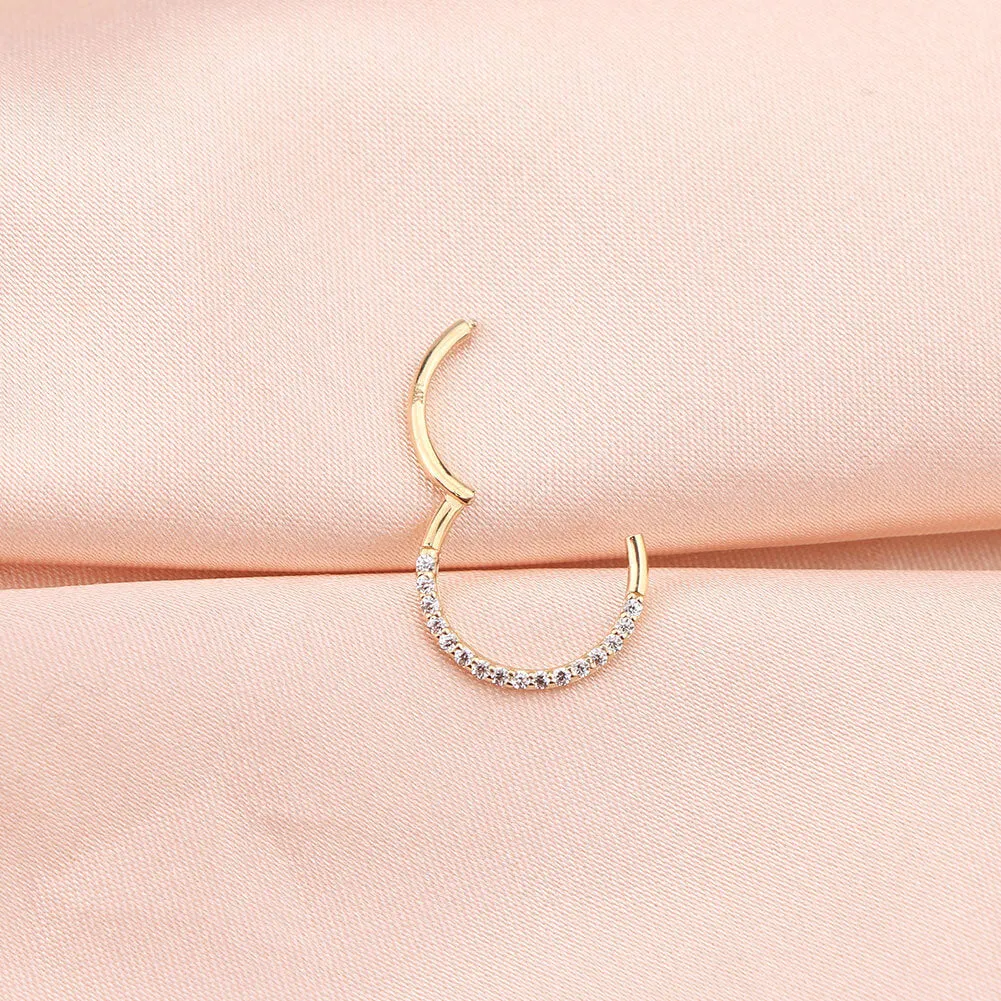 14KT Gold 18G Segment Septum Ring Front CZ Daith Earring