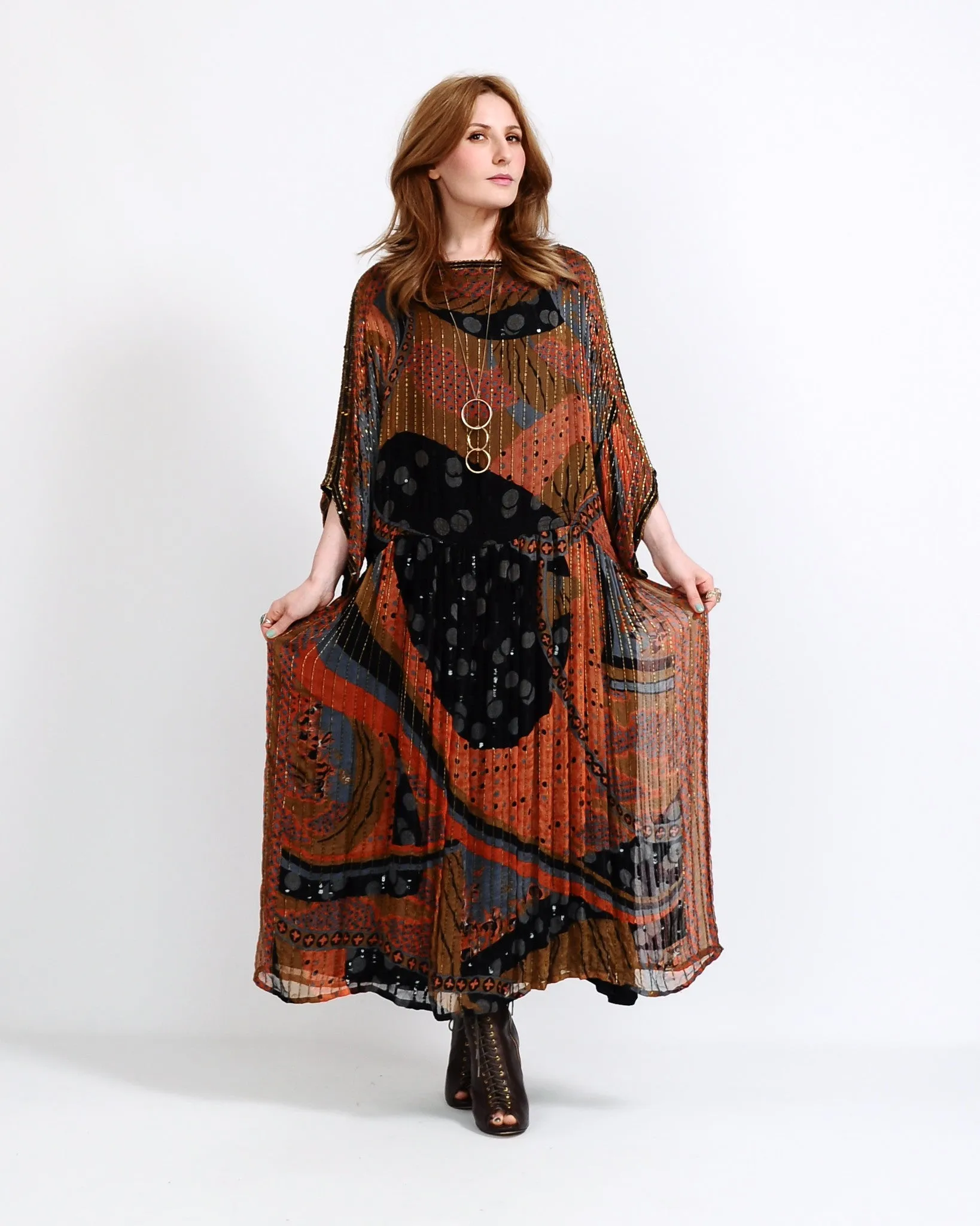 70s Beaded Silk Judith Ann India Dress