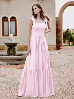 A-Line Bow Ruffle Sleeveless Chiffon Dress Blushing Pink Plus Size