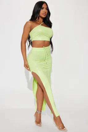 A New Me Faux Leather Skirt Set - Lime