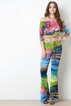 Abstract Print Bell Bottom Pants