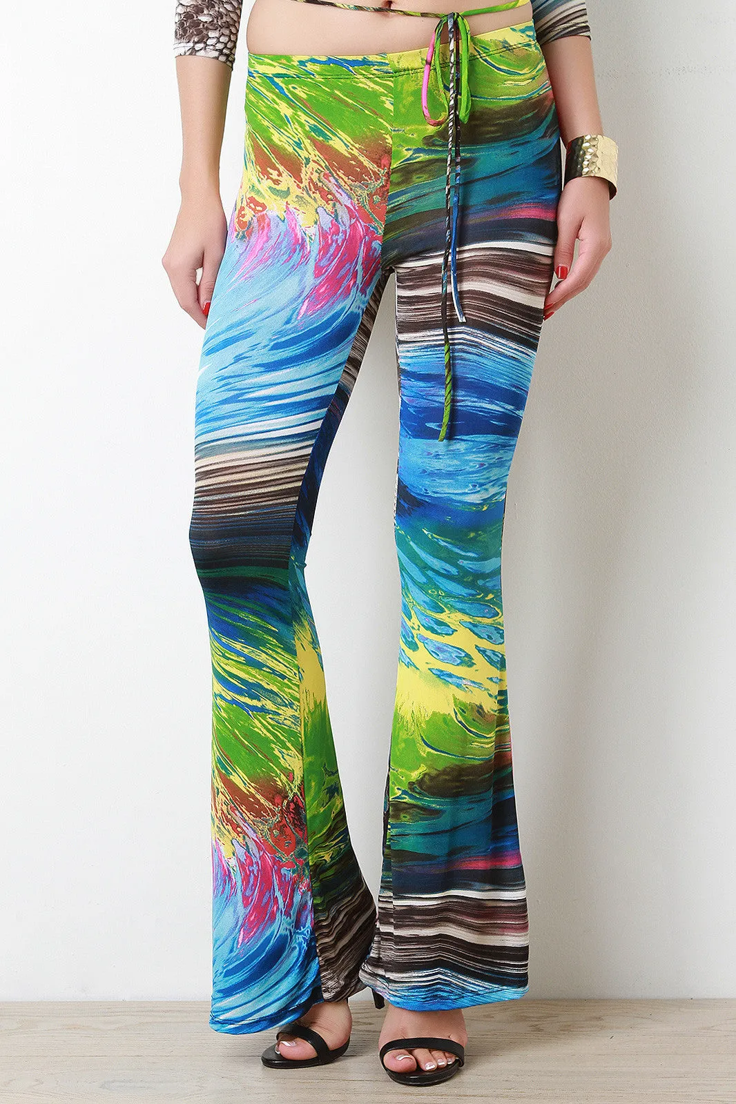 Abstract Print Bell Bottom Pants