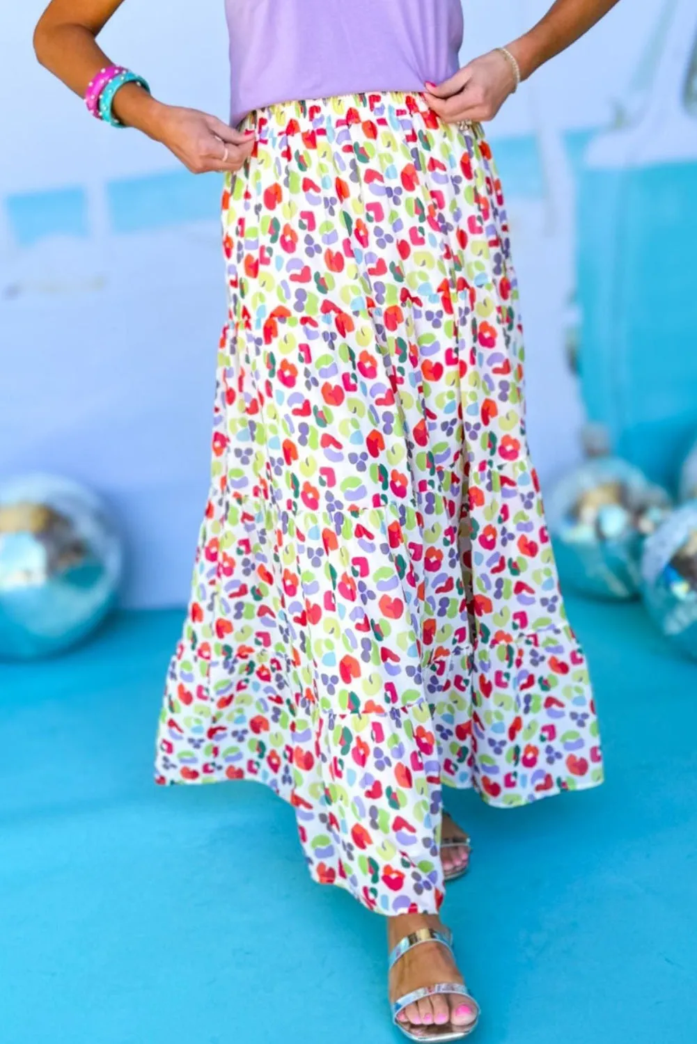 Abstract Tiered Flowy Maxi Skirt