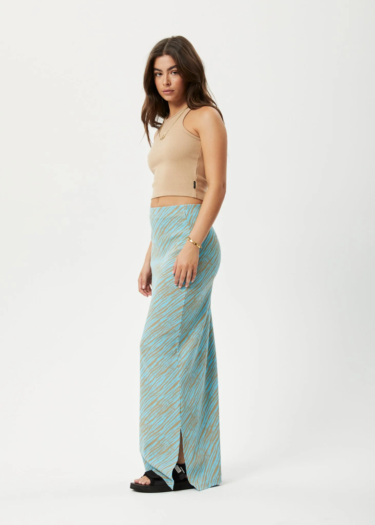 AFENDS Womens Adi - Ribbed Maxi Skirt - Blue Stripe