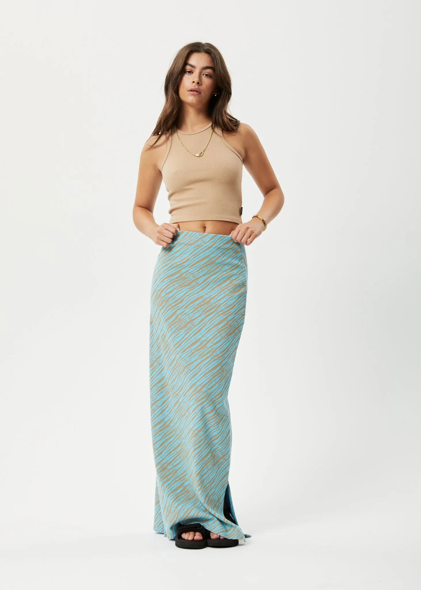 AFENDS Womens Adi - Ribbed Maxi Skirt - Blue Stripe