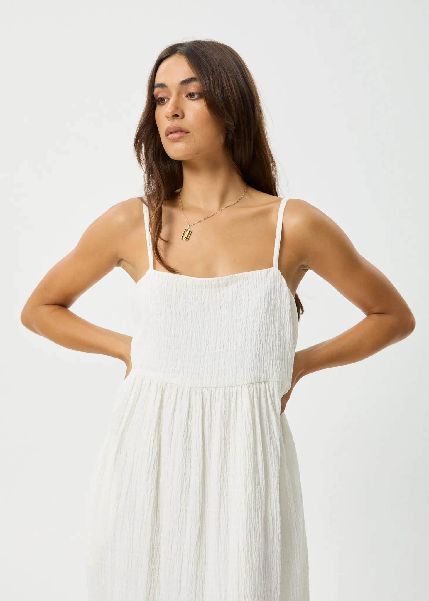 AFENDS Womens Calm - Seersucker Maxi Dress - White