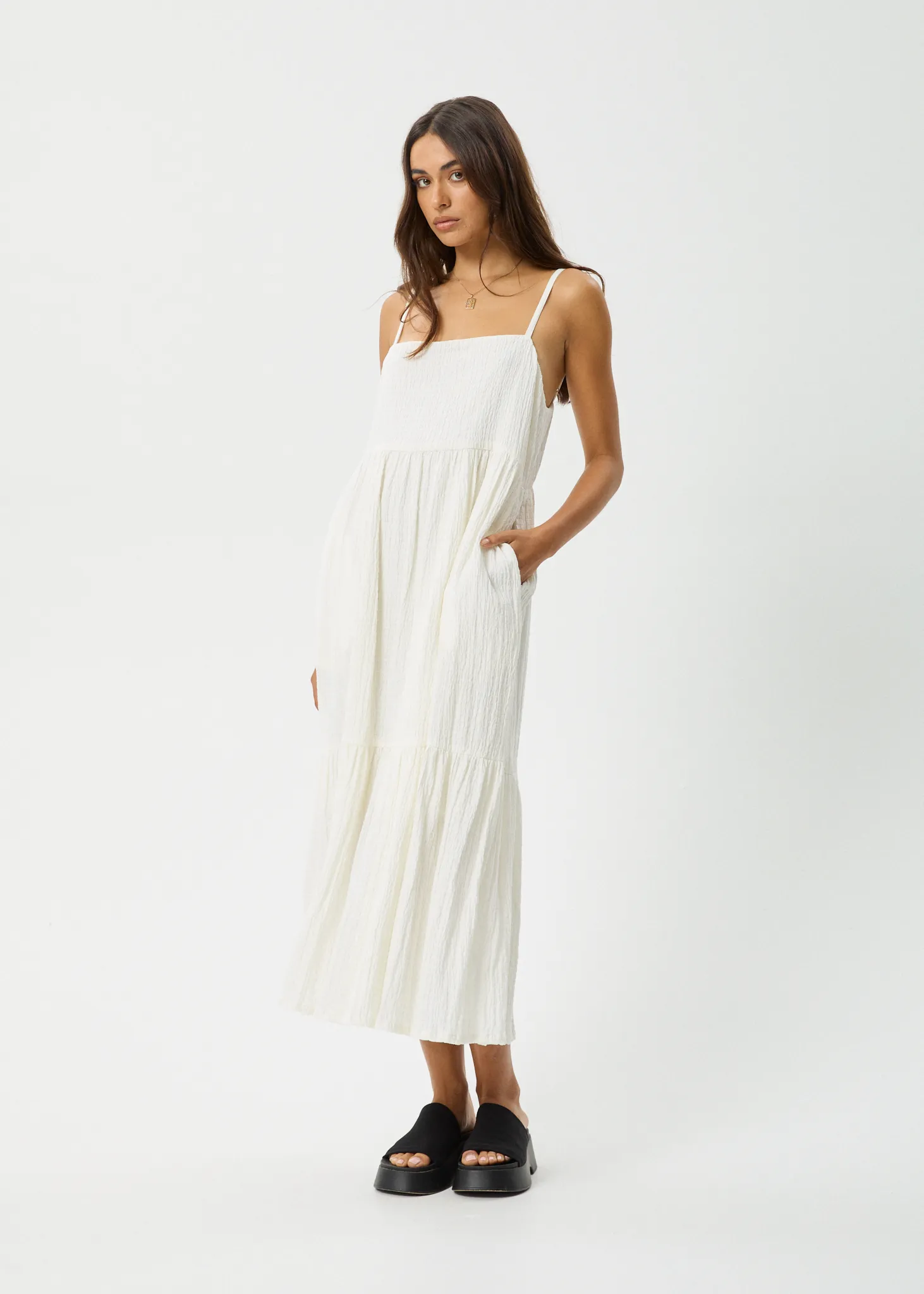 AFENDS Womens Calm - Seersucker Maxi Dress - White