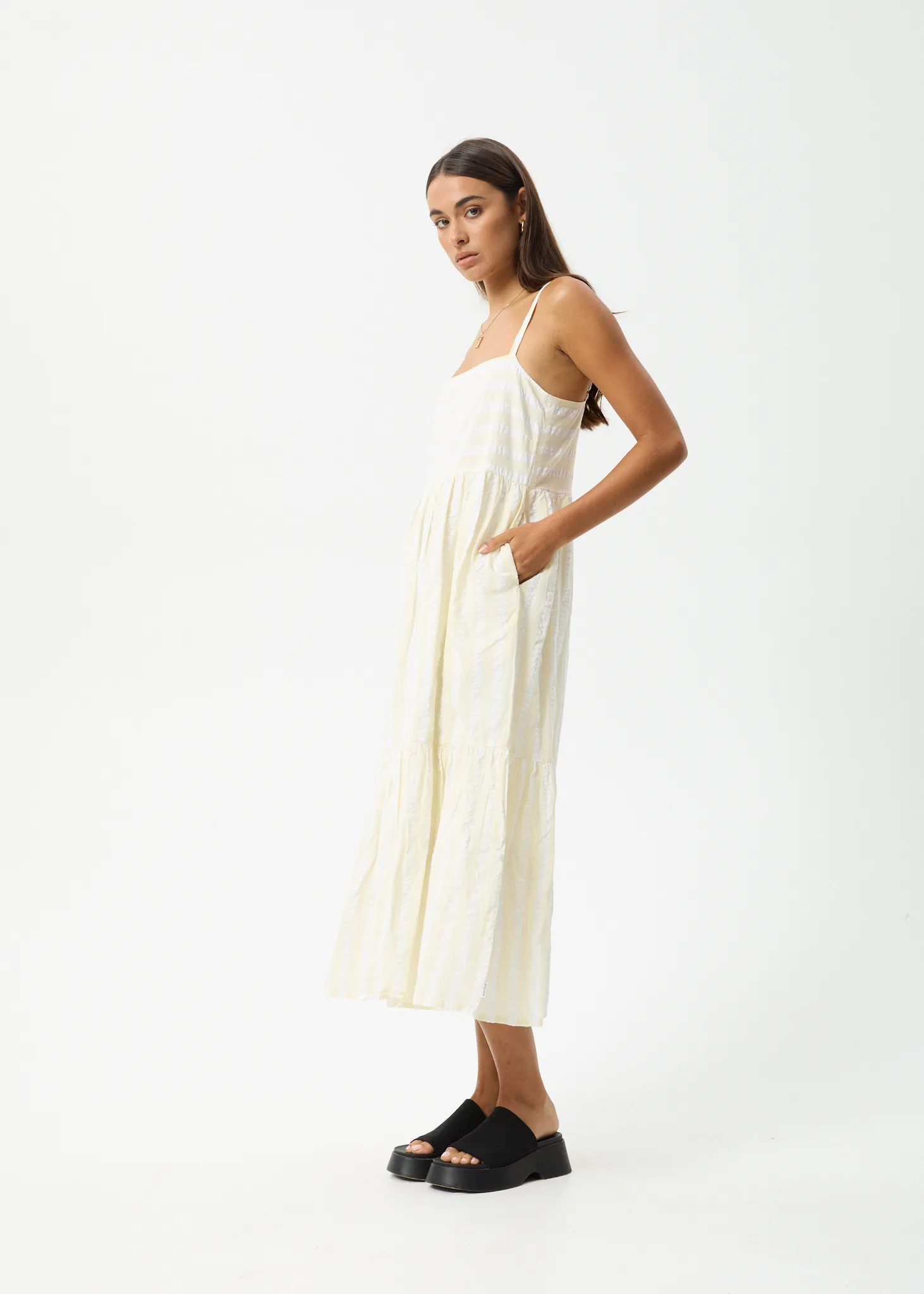 AFENDS Womens Splice - Maxi Dress - White / Lemongrass