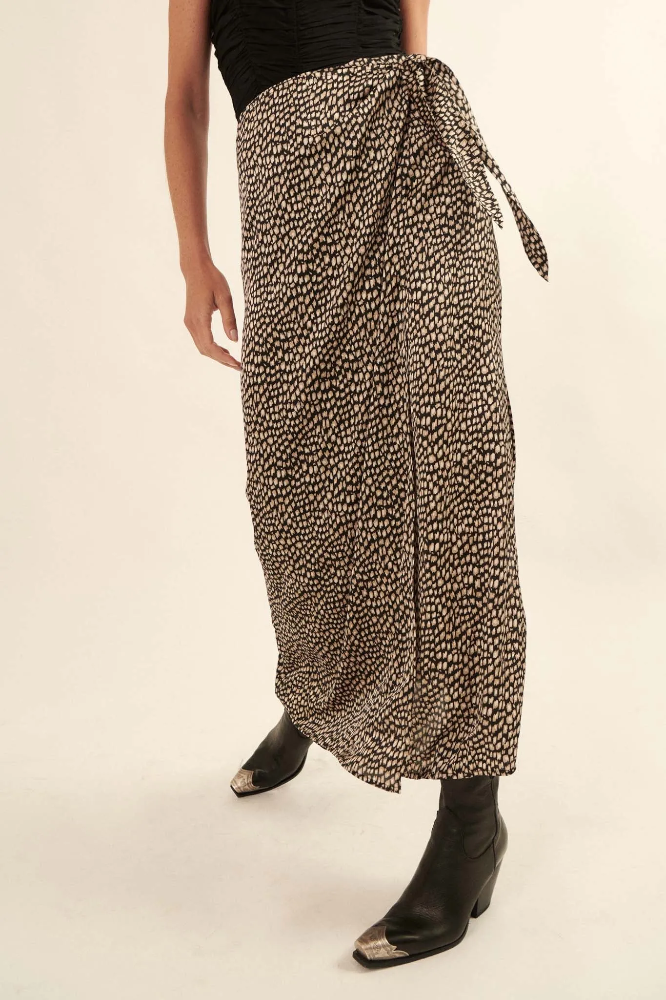 Animal Nature Animal-Print Satin Wrap Maxi Skirt