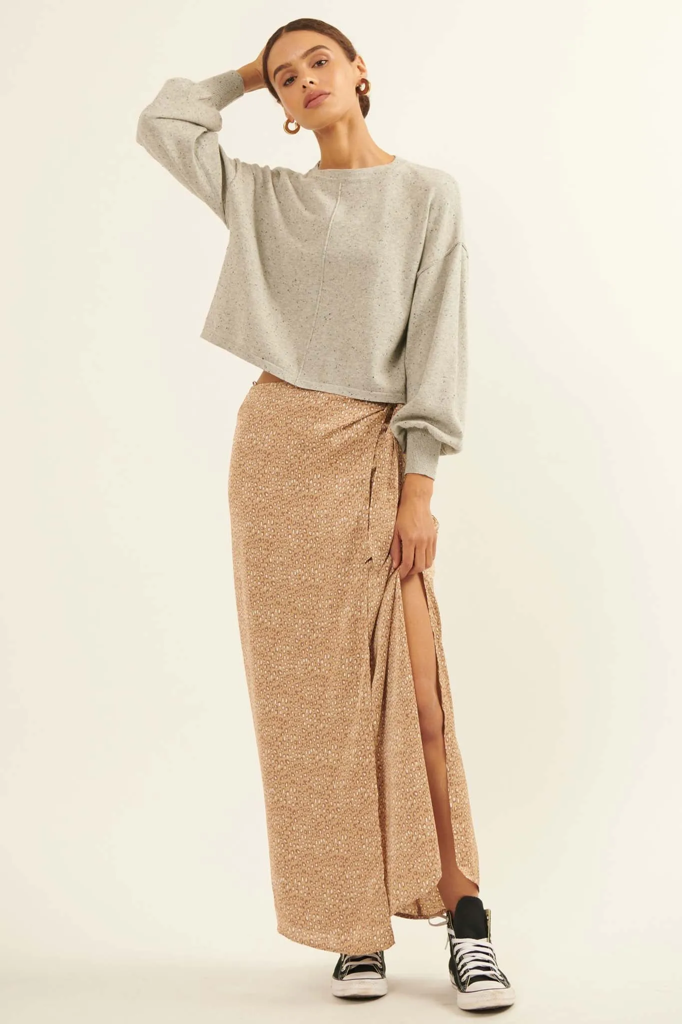 Animal Nature Animal-Print Satin Wrap Maxi Skirt