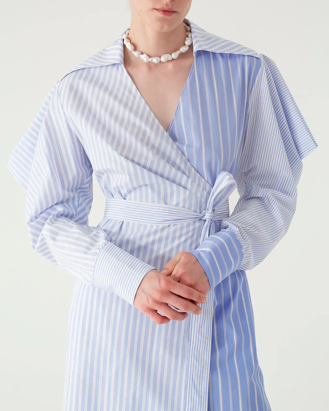 Arlo Dress Cotton Pinstripe Blue