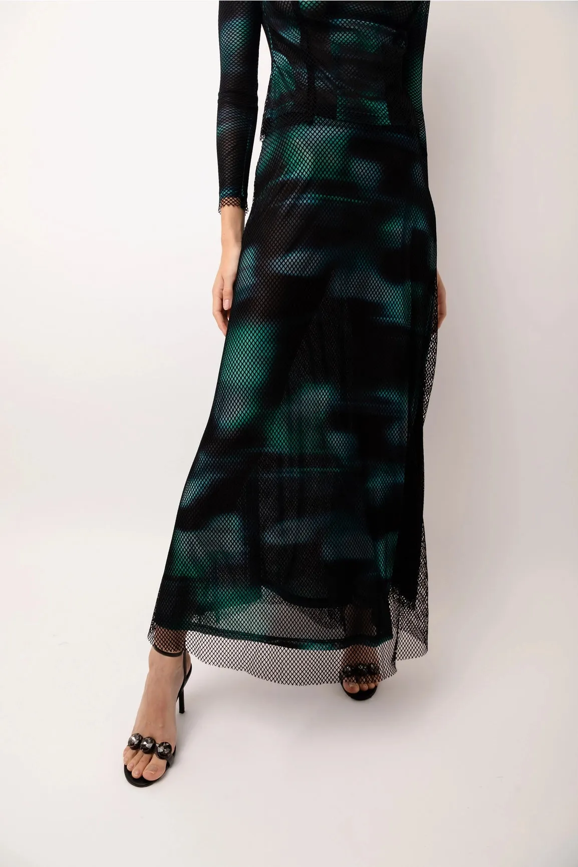 Arvani Mesh Net Overlay Maxi Skirt