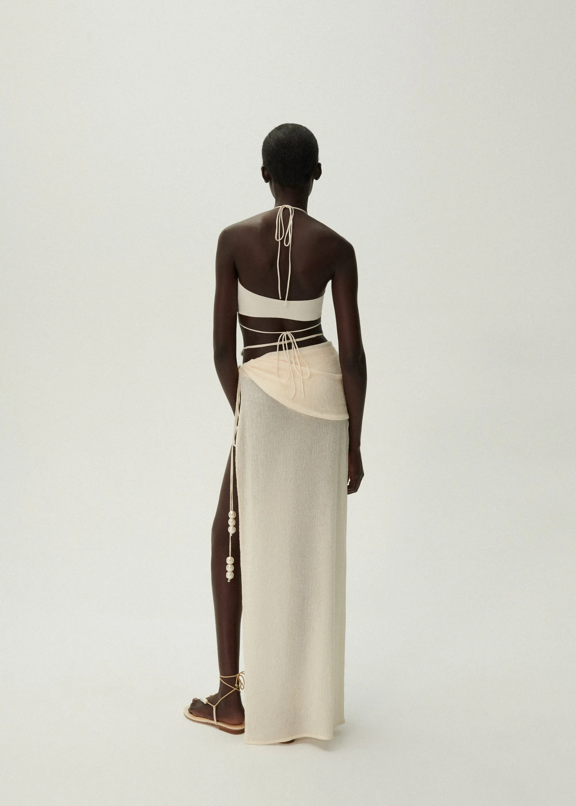 Asymmetrical pearl maxi skirt in cream