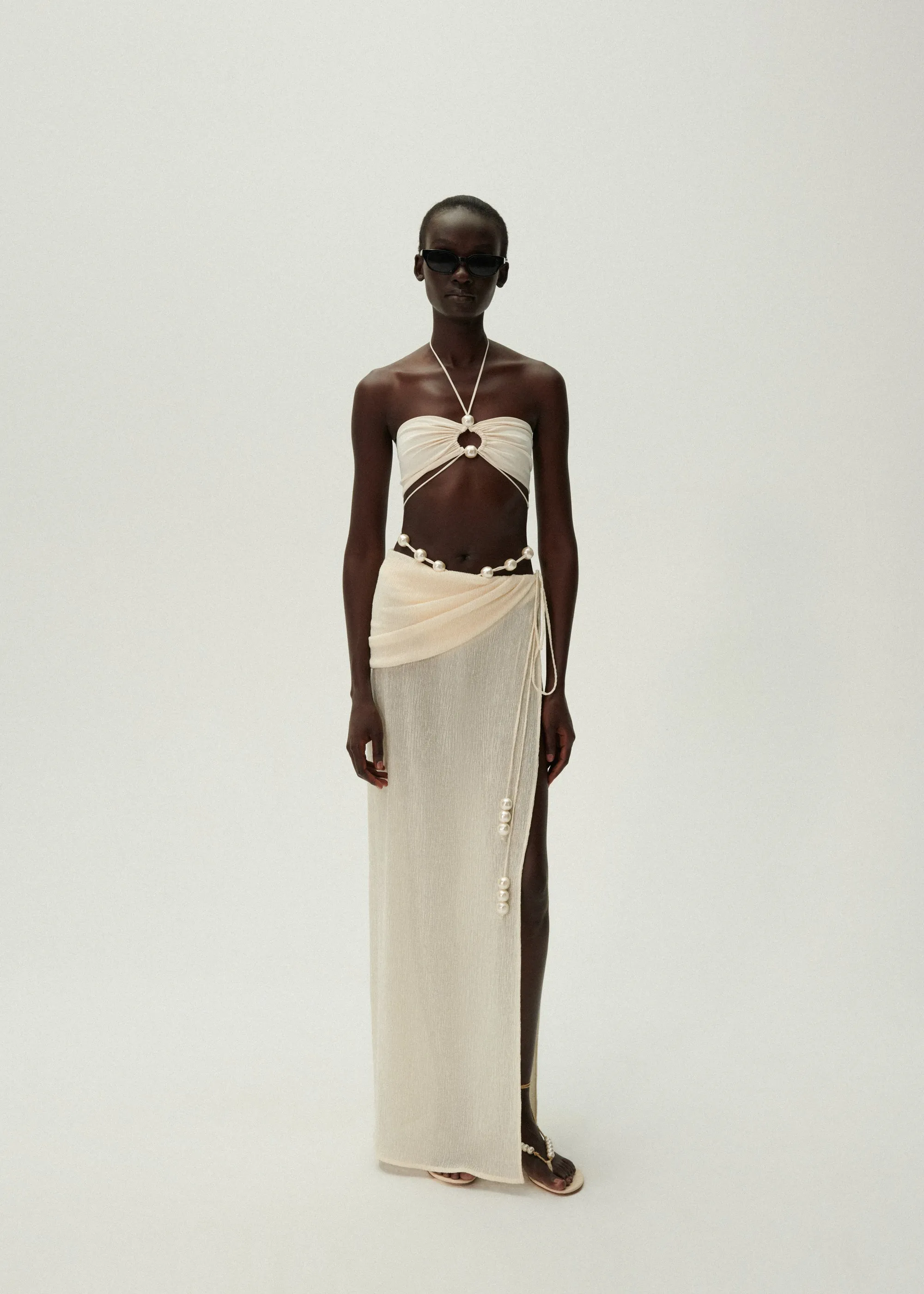 Asymmetrical pearl maxi skirt in cream