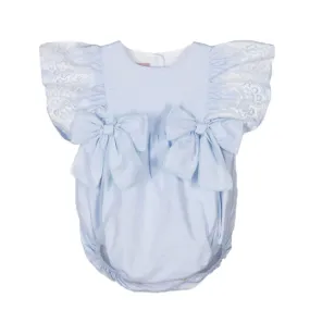 Baby Girls Blue Romper With Lace Detail