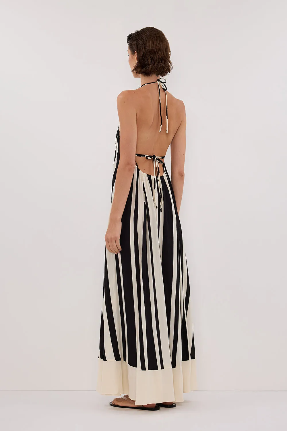 BEAU BLACK STRIPE HALTER MIDI DRESS