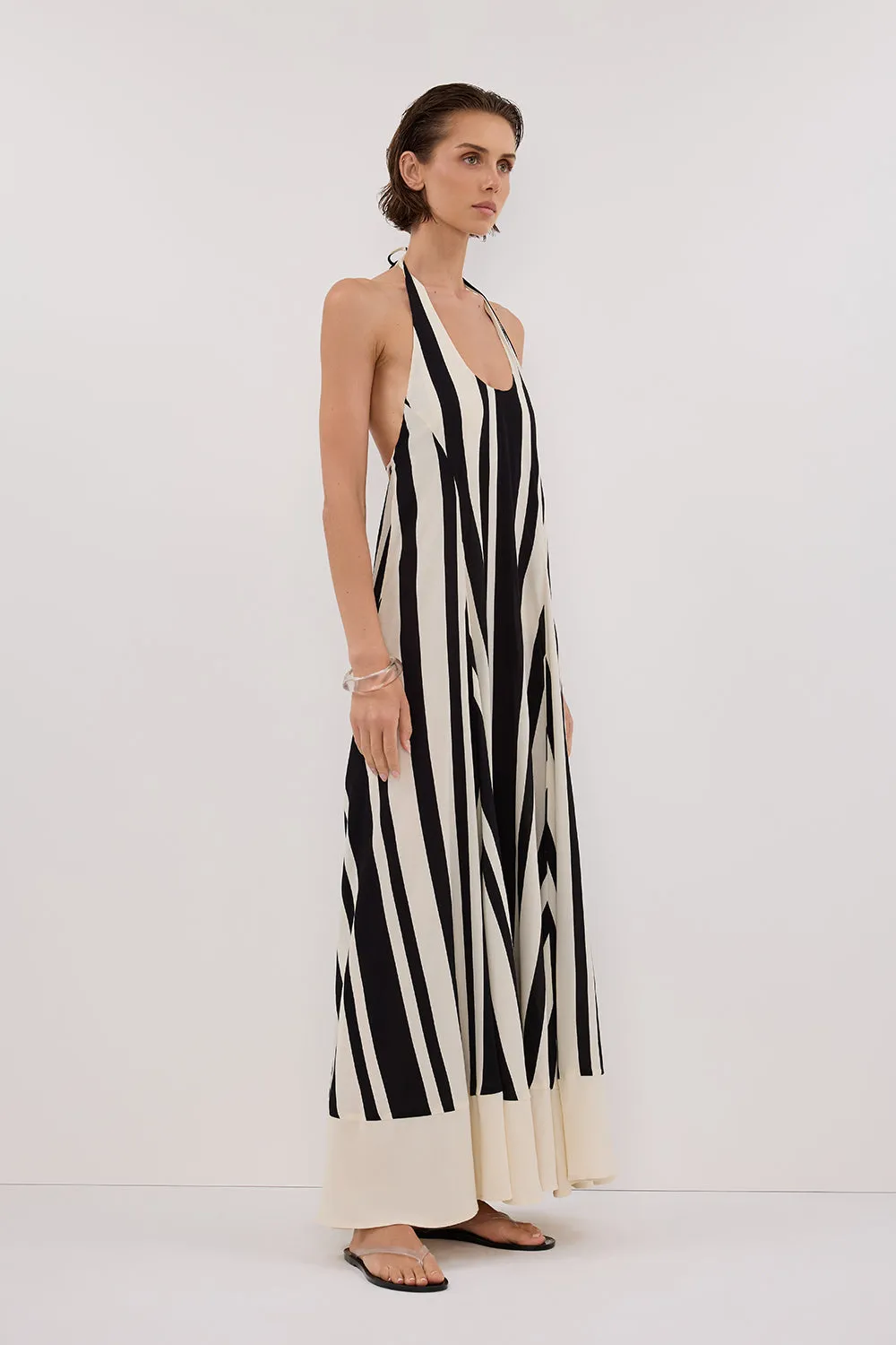 BEAU BLACK STRIPE HALTER MIDI DRESS