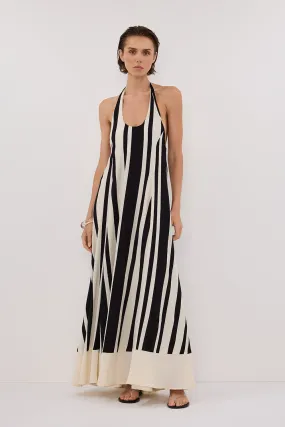 BEAU BLACK STRIPE HALTER MIDI DRESS