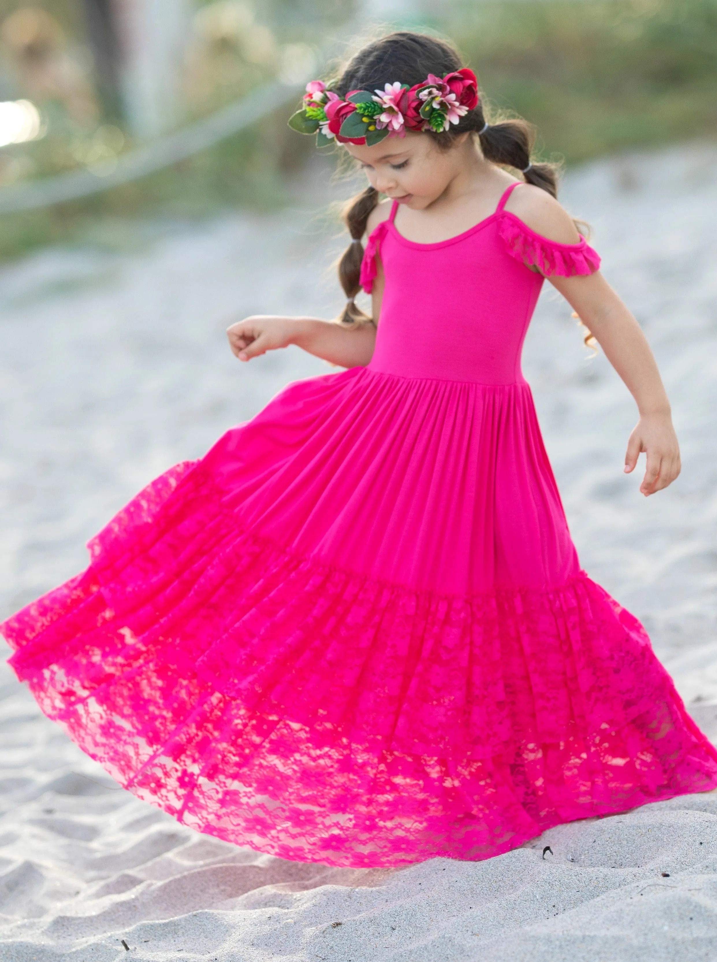 Berry Beautiful Lace Ruffle Maxi Dress