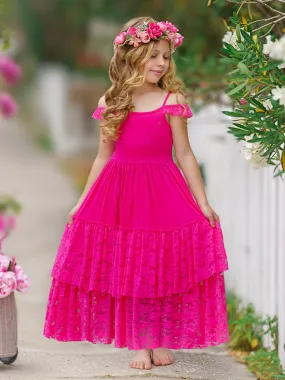 Berry Beautiful Lace Ruffle Maxi Dress