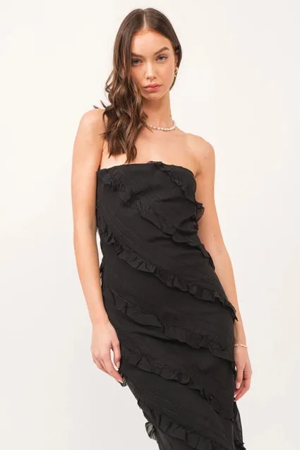 Black Asymmetrical Ruffle Maxi