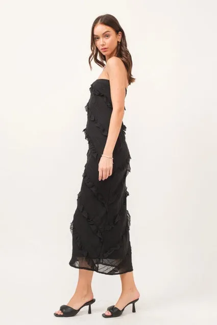 Black Asymmetrical Ruffle Maxi