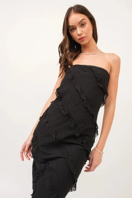 Black Asymmetrical Ruffle Maxi