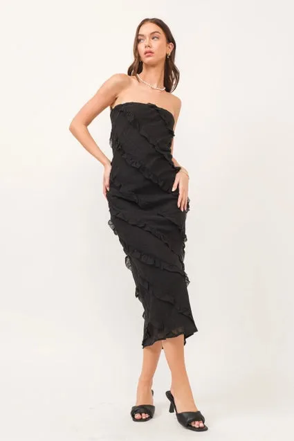 Black Asymmetrical Ruffle Maxi