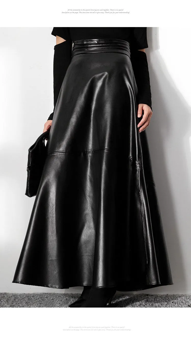 Black Faux Leather Maxi Skirt