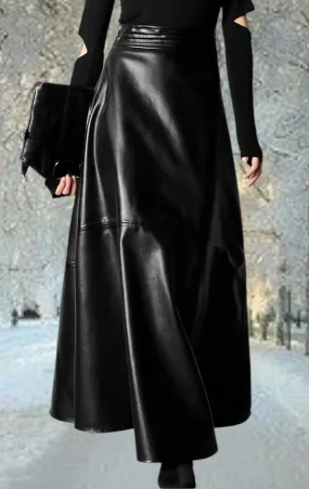 Black Faux Leather Maxi Skirt