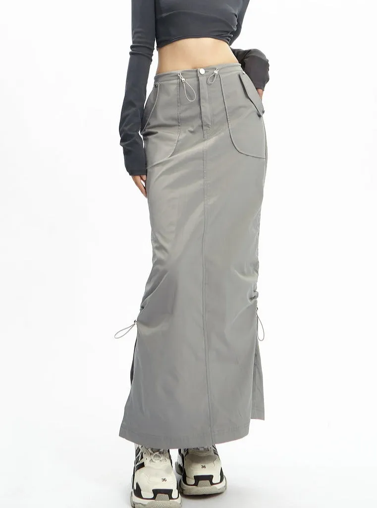 Black Gothic Cargo Maxi Skirt