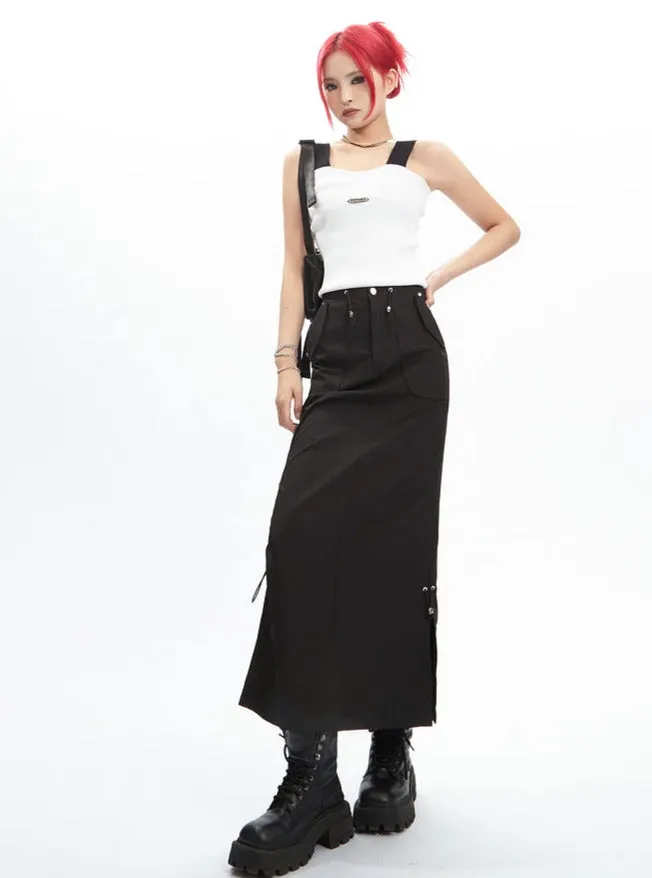 Black Gothic Cargo Maxi Skirt