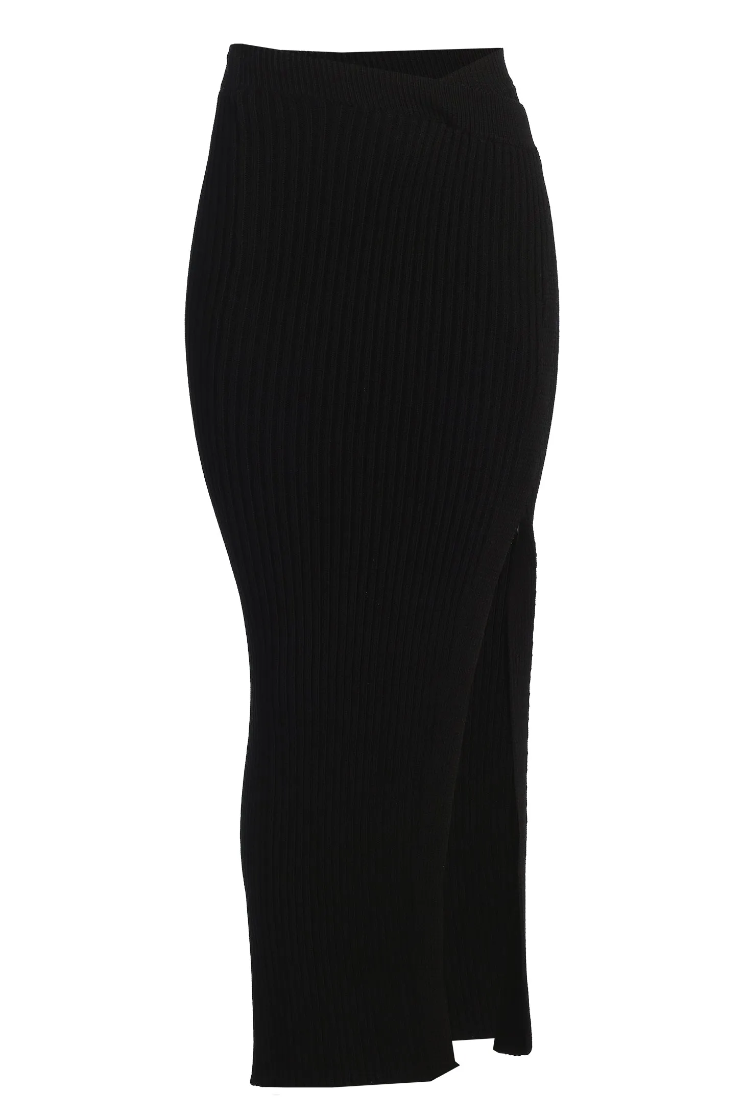 Black Hamptons Ribbed Slit Skirt