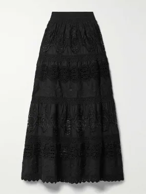 Black lace and embroidered maxi skirt