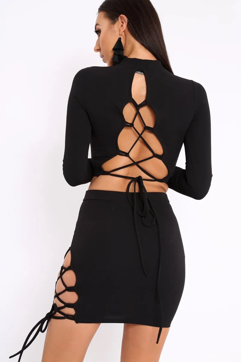 Black Lace Up Detail Co-ord - Blakely