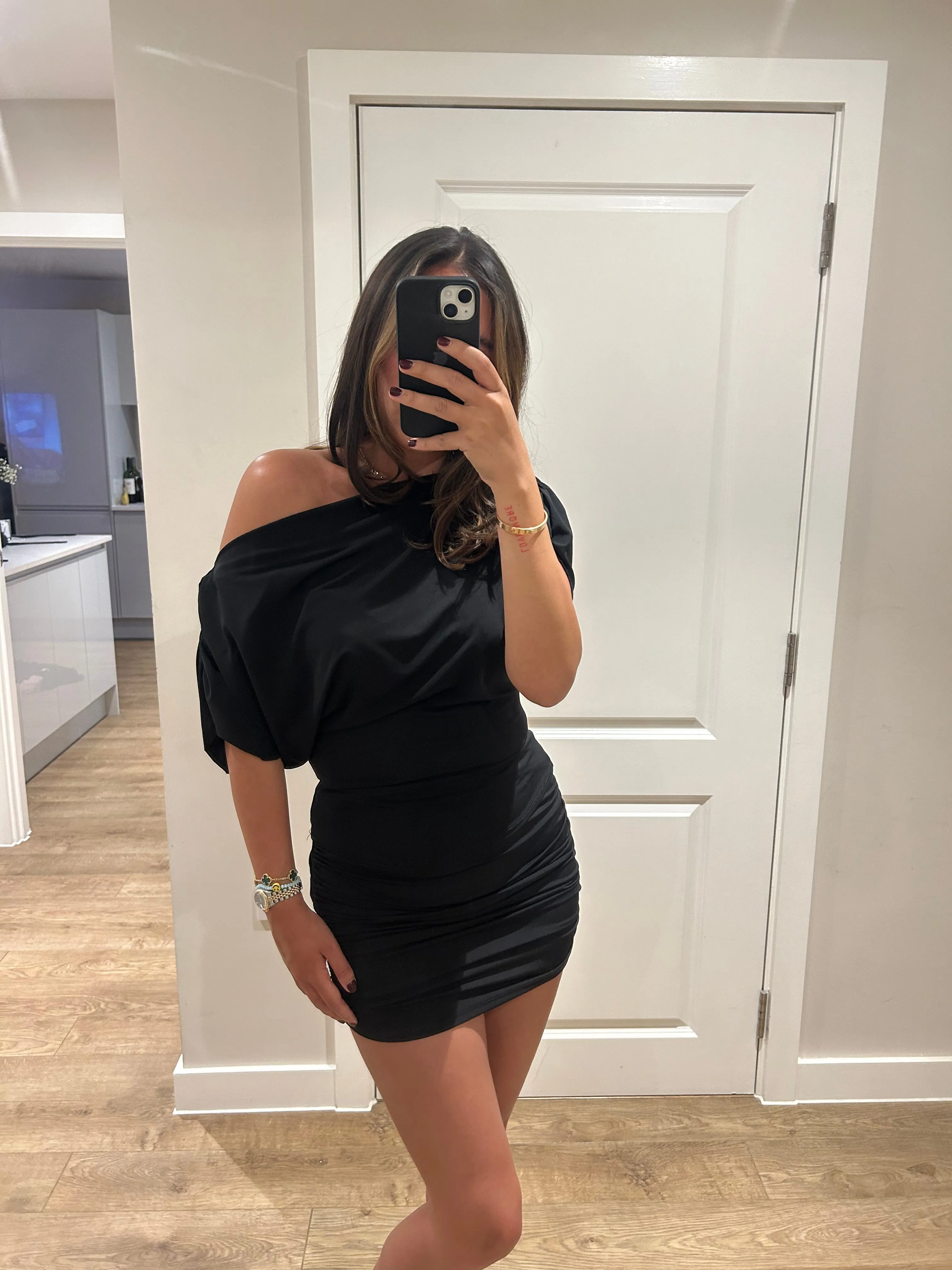 Black Off Shoulder Mini Skirt Set