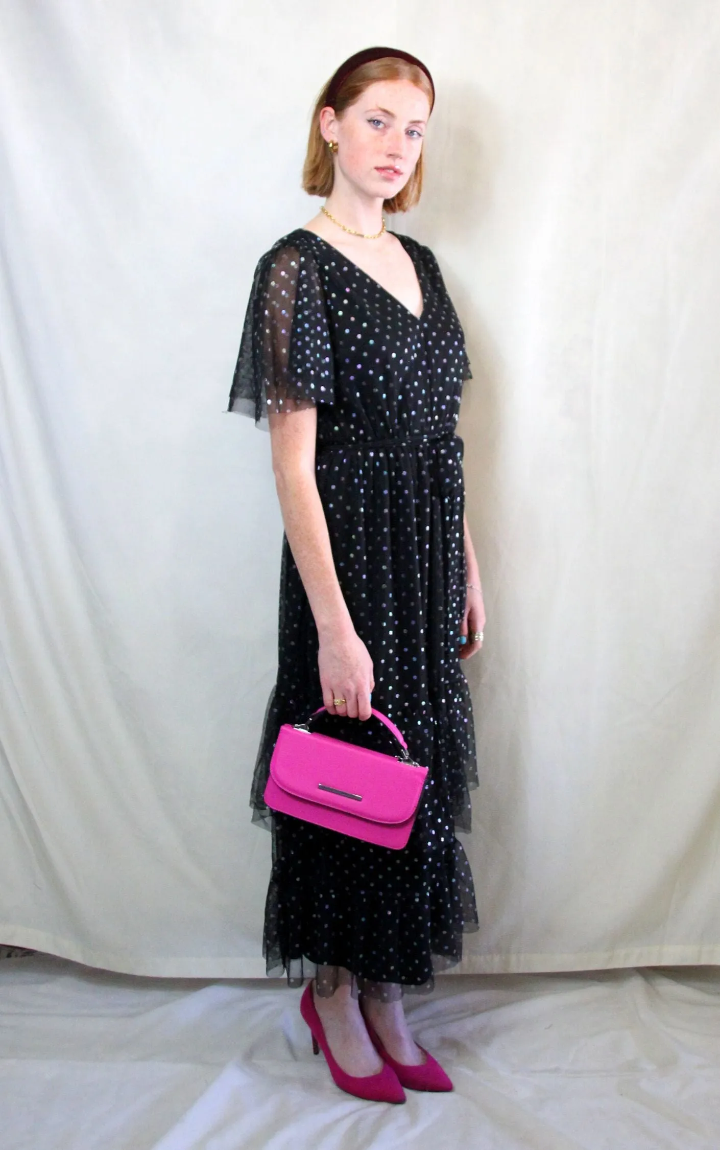 Black Polka Dot Tulle Maxi Dress