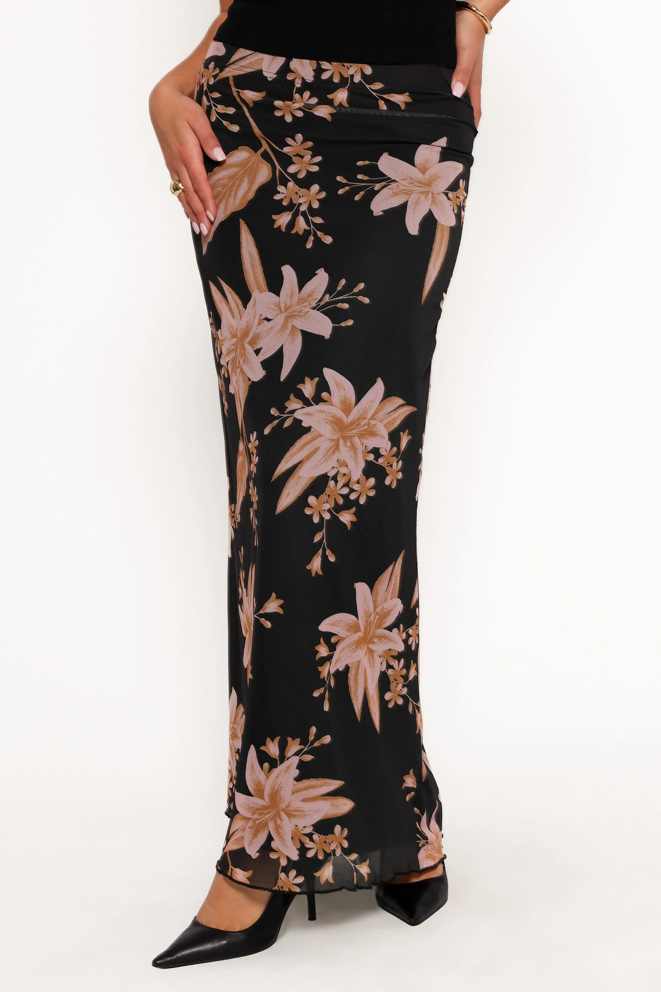 Bloise Maxi Skirt - Black Floral