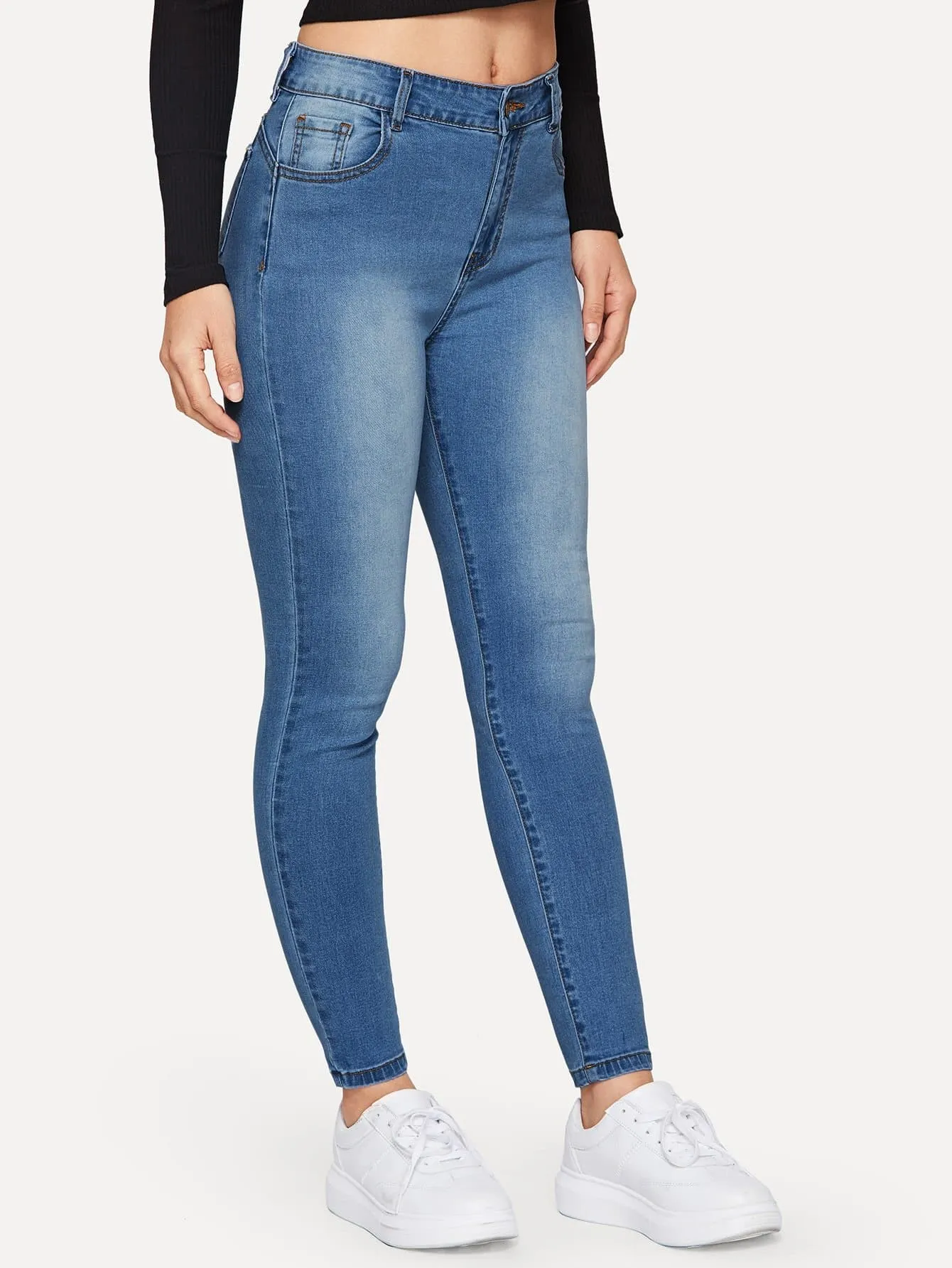 Blue Bleach Wash Pocket Detail Skinny Tapered Jeans