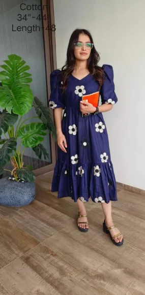 Blue floral cotton dress