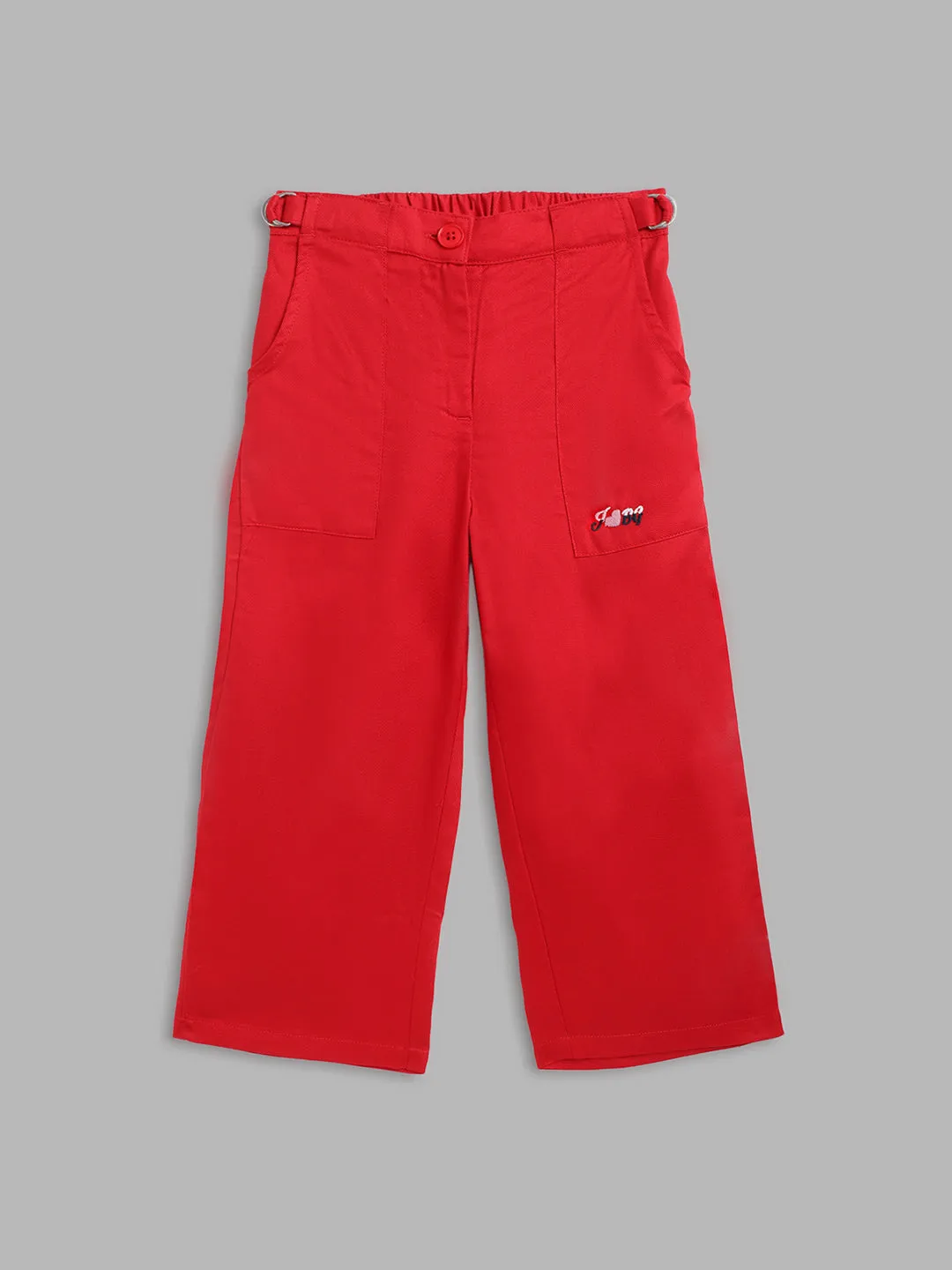 Blue Giraffe Girls Red Solid Regular Fit Mid-Rise Flat-Front Trouser