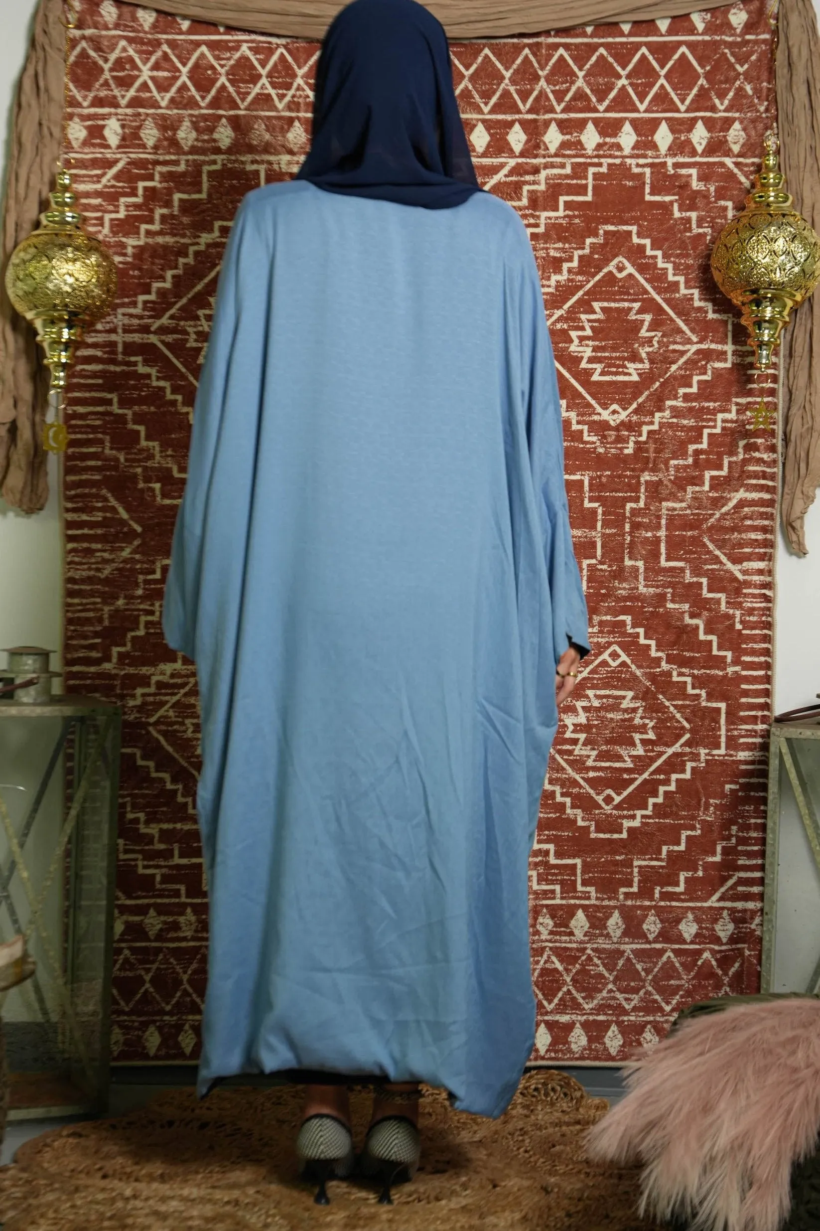 Blue Reversible Kaftan Open Front Abaya