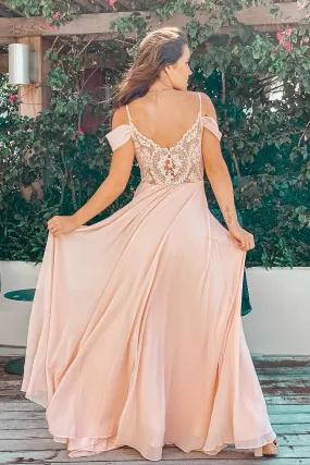 Blush Off Shoulder Maxi Dress with Lace Back