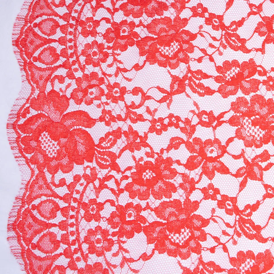 Bright Red Floral Chantilly Lace