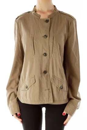 Brown Buttoned Bomber Jacket