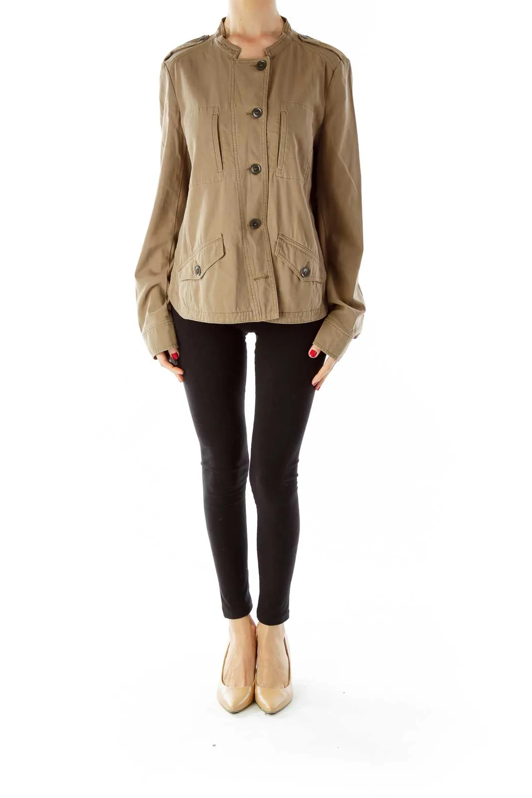 Brown Buttoned Bomber Jacket