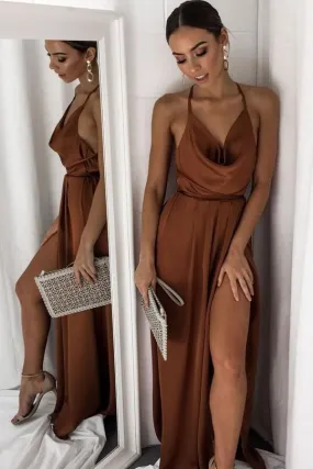 Brown long prom dress, fashion evening dress      fg3330