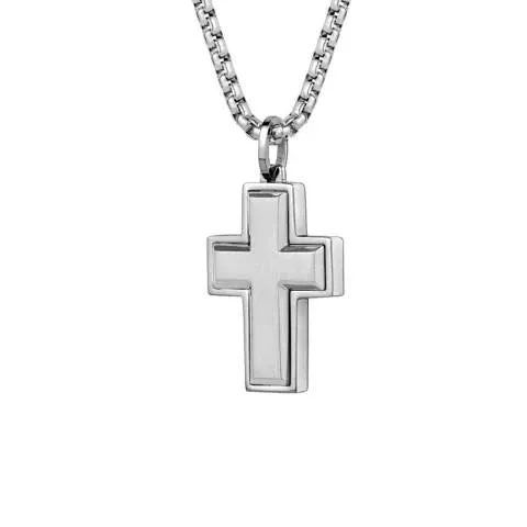 Brushed Steel Cross Necklace