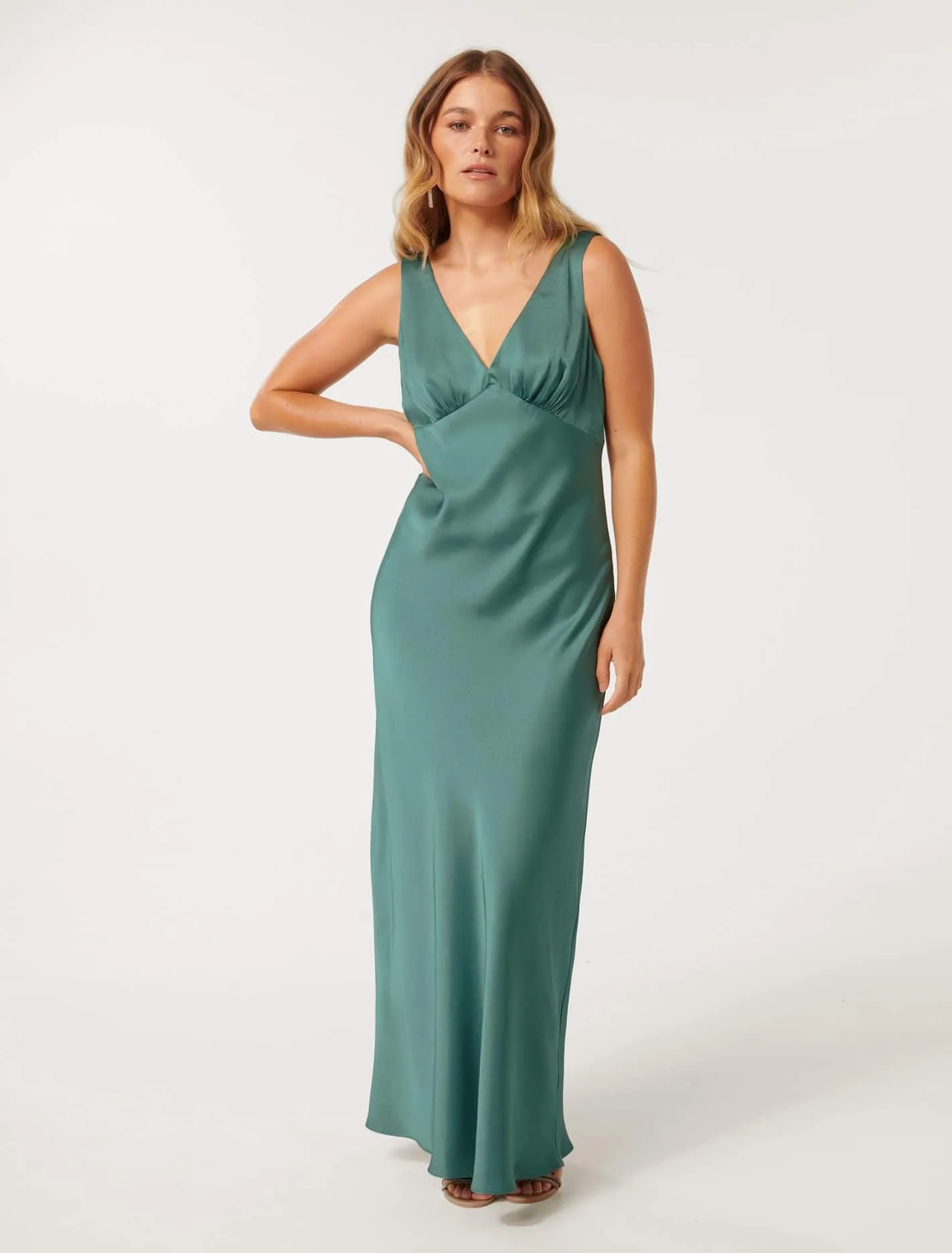 Cameron Petite V Neck Satin Maxi Dress